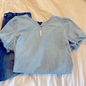 Chambray puff sleeve top